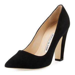 Manolo Blahnik Alba Black Suede Block-Heel Pump Size 38 1/2